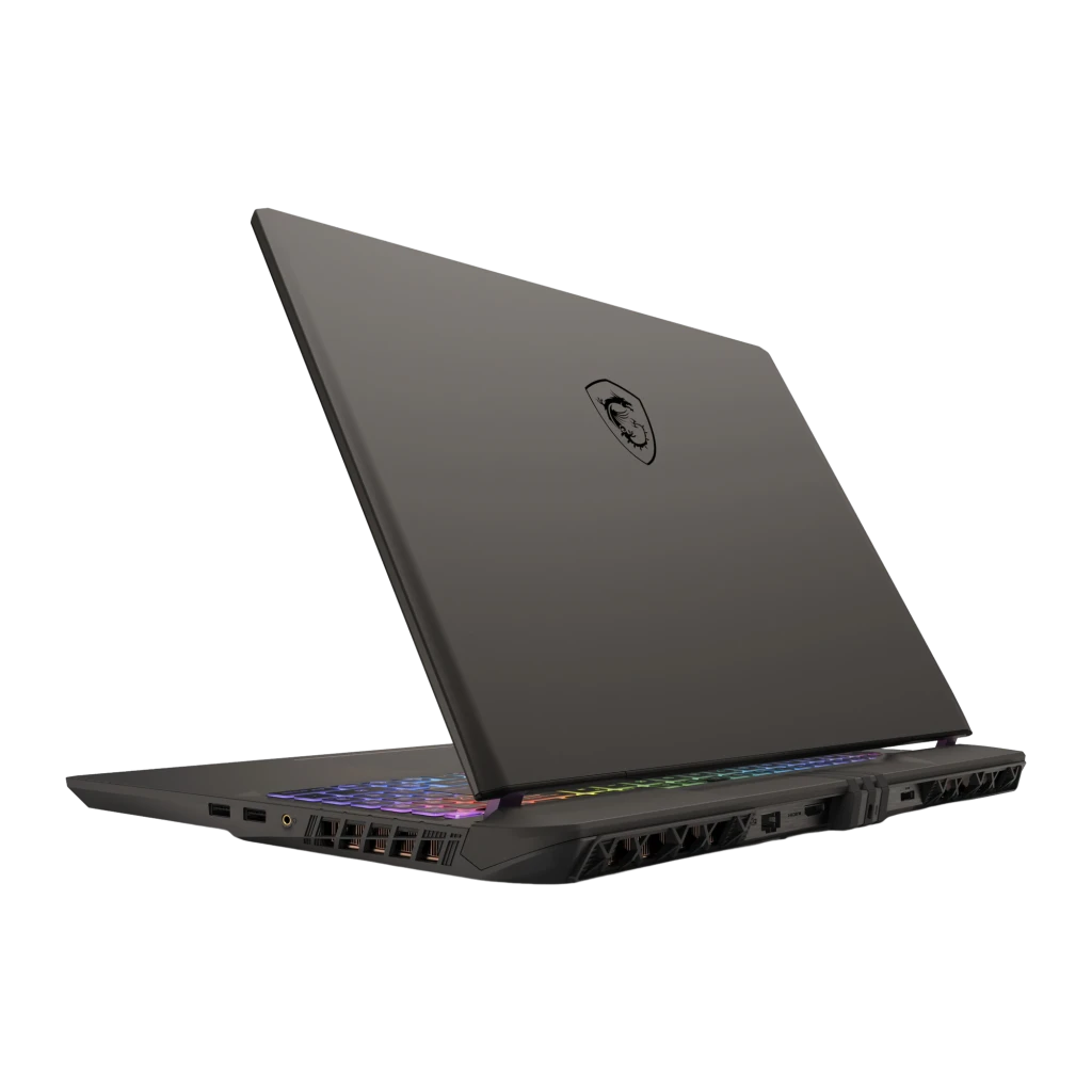 MSI Vector A16 1TB Cinzento, vista frontal: ecrã com specs RTX 5070 Ti e teclado RGB iluminado - Item2