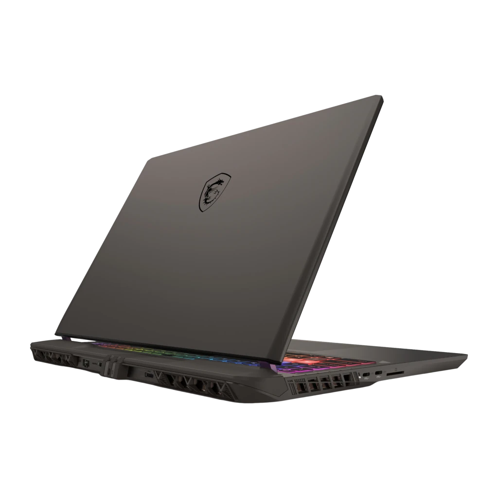 MSI Vector A16 1TB Cinzento, vista frontal: ecrã com specs RTX 5070 Ti e teclado RGB iluminado - Item3