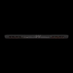 MSI Vector A16 HX 1TB Gris, vista trasera: puertos USB-C y HDMI centrales con rejillas de ventilación laterales en naranja