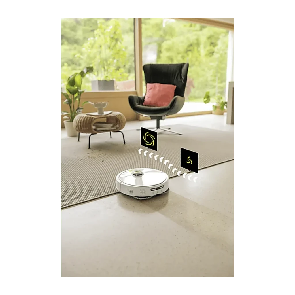 Kärcher RVM 4 Comfort 300 L branco, vista lateral: aspirador robô acoplado à base de esvaziamento automático com depósito - Item3
