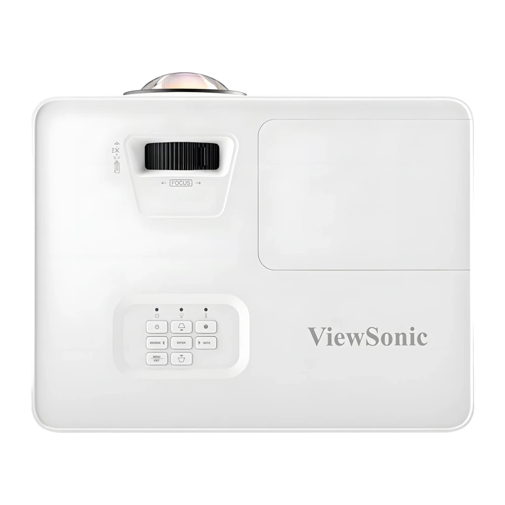 ViewSonic PS502X 4000lm XGA blanco, vista frontal lateral: objetivo gran angular, rejillas de ventilación y logo - Ítem8