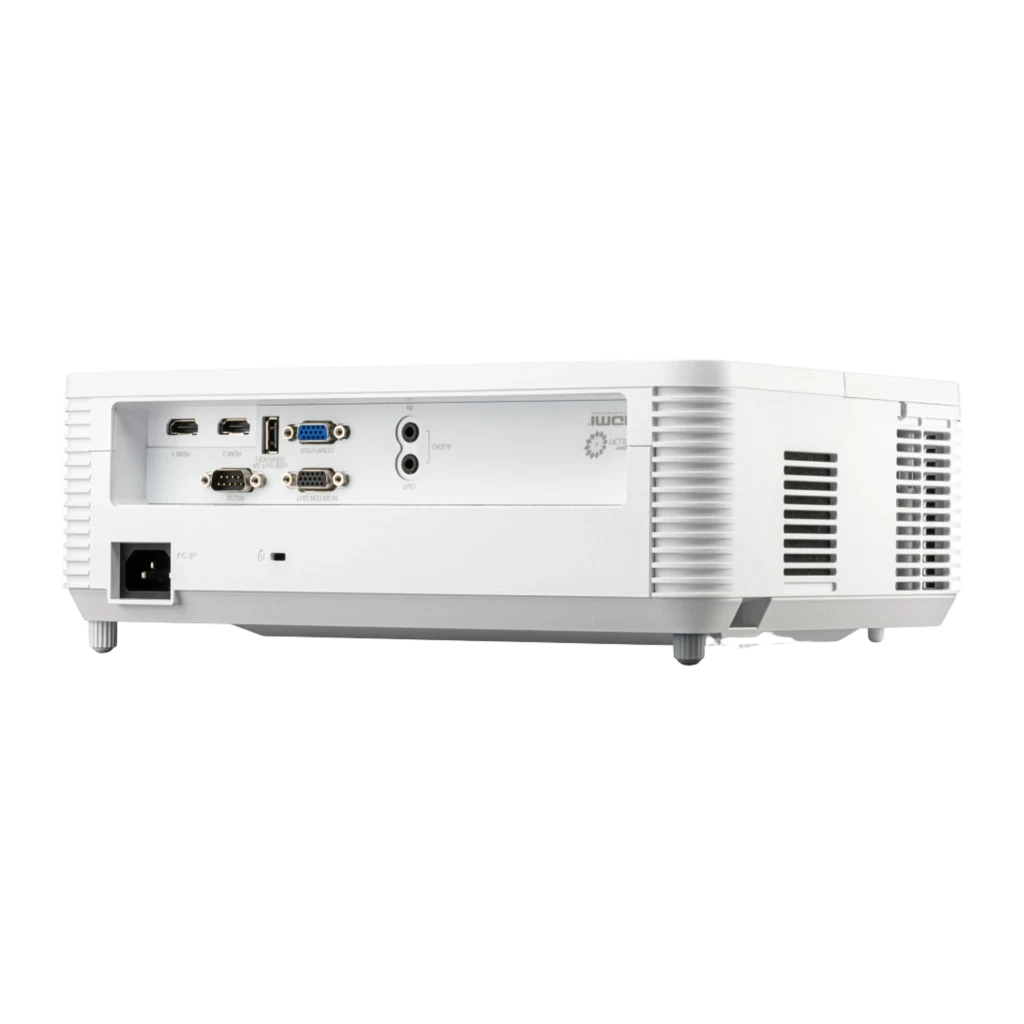 ViewSonic PS502X 4000lm XGA blanco, vista frontal lateral: objetivo gran angular, rejillas de ventilación y logo - Ítem3