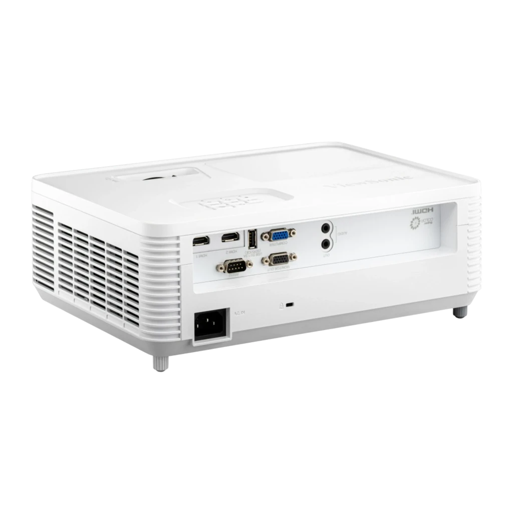 ViewSonic PS502X 4000lm XGA blanco, vista frontal lateral: objetivo gran angular, rejillas de ventilación y logo - Ítem4