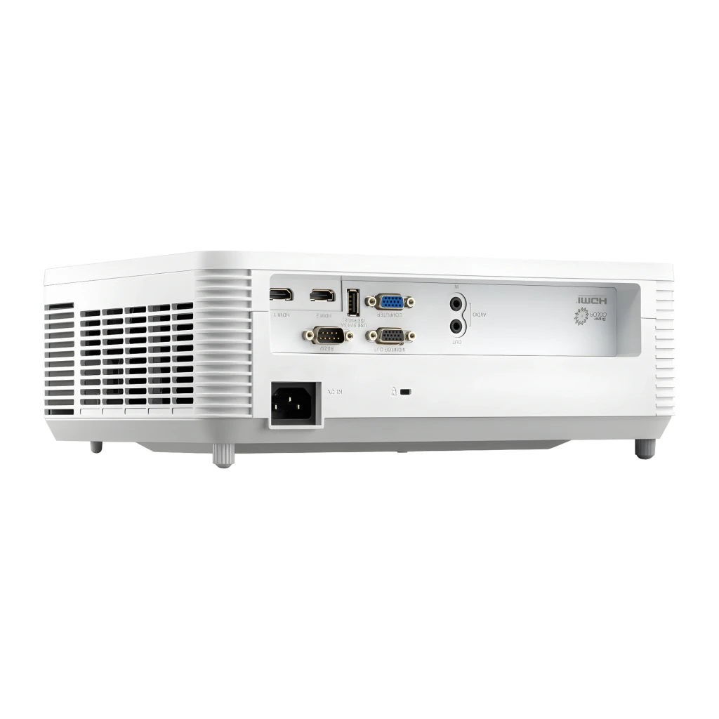 ViewSonic PS502X 4000lm XGA blanco, vista frontal lateral: objetivo gran angular, rejillas de ventilación y logo - Ítem5