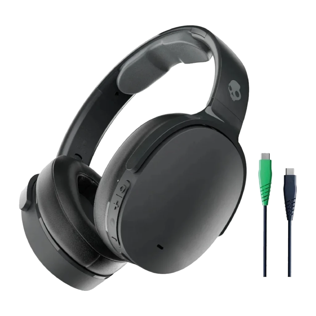 Skullcandy Crusher Wireless noir, vue de face en angle: casque over-ear avec coussinets et boutons de contrôle latéraux - Ítem2