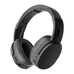 Skullcandy Crusher Wireless noir, vue de face en angle: casque over-ear avec coussinets et boutons de contrôle latéraux
