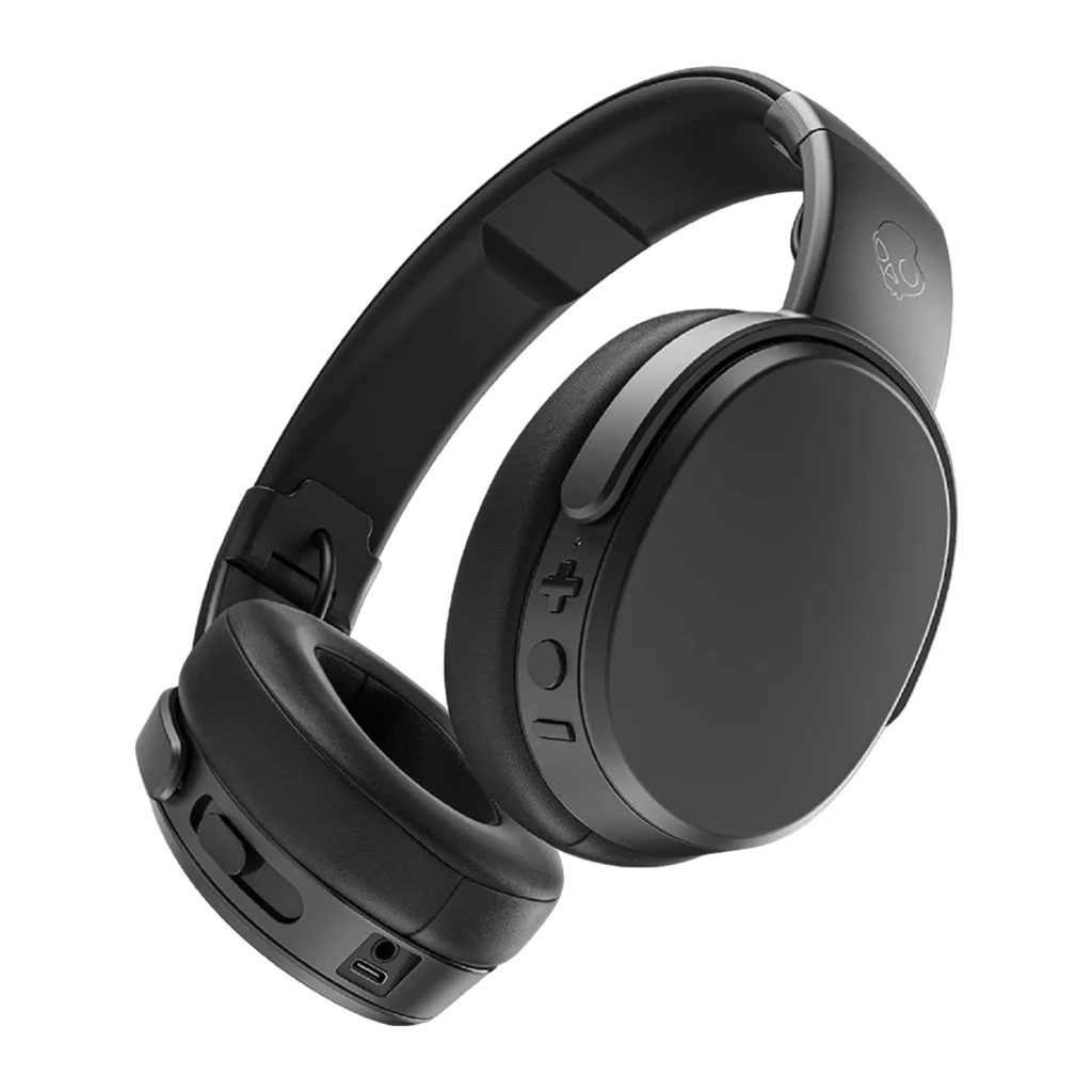 Skullcandy Crusher Wireless noir, vue de face en angle: casque over-ear avec coussinets et boutons de contrôle latéraux - Ítem1