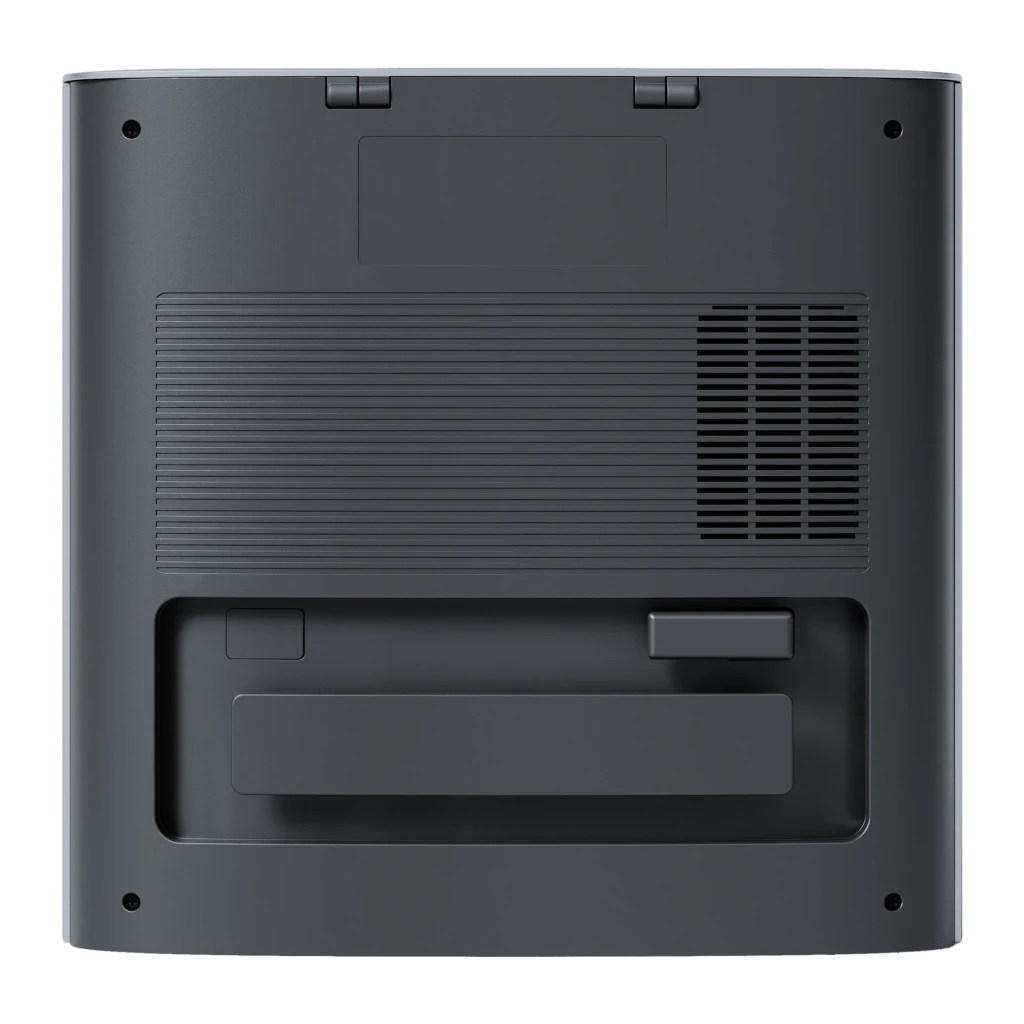 Ecovacs Deebot X1 Plus preto, vista frontal: robô aspirador na base de esvaziamento automático com logo e módulo de câmeras - Item10