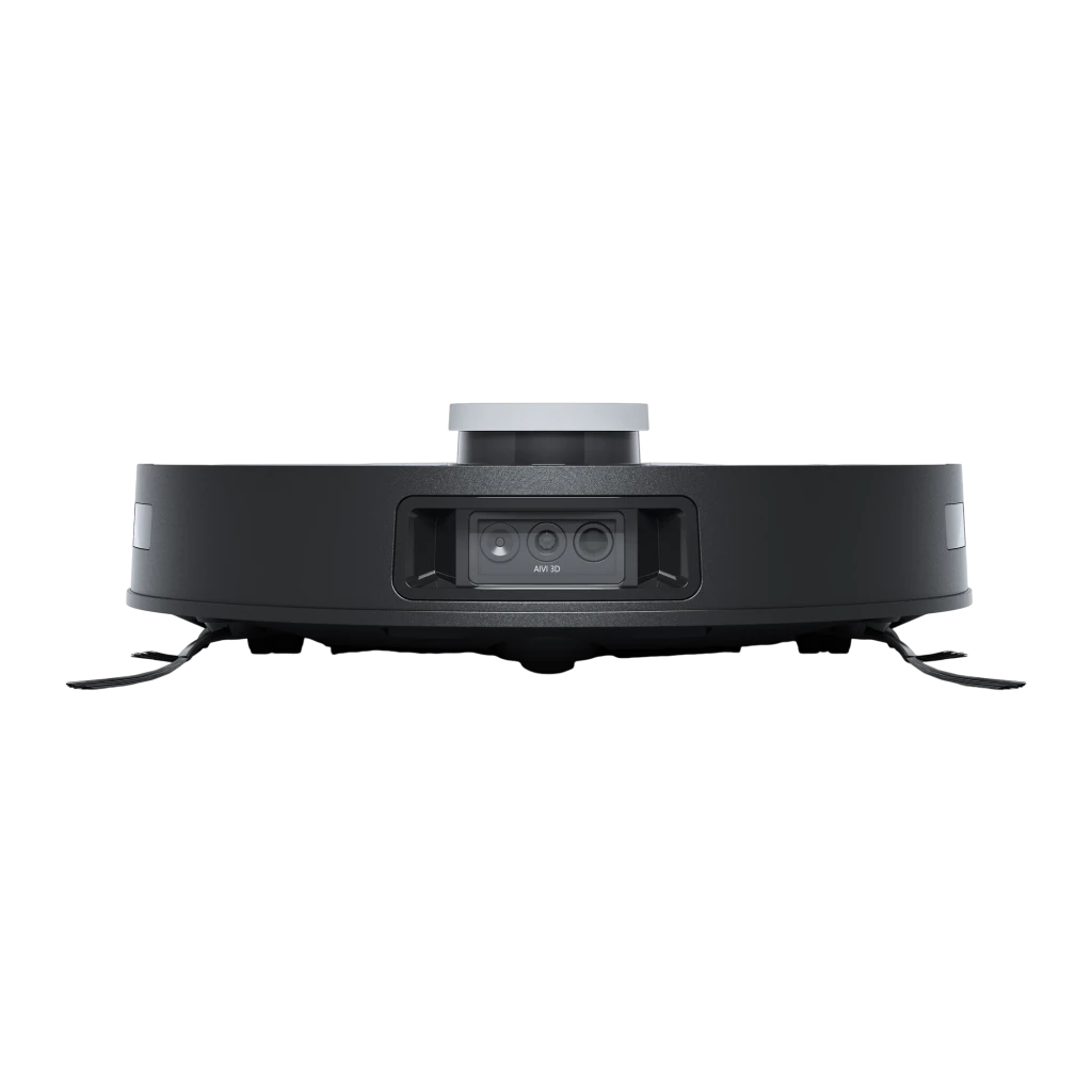 Ecovacs Deebot X1 Plus preto, vista frontal: robô aspirador na base de esvaziamento automático com logo e módulo de câmeras - Item5