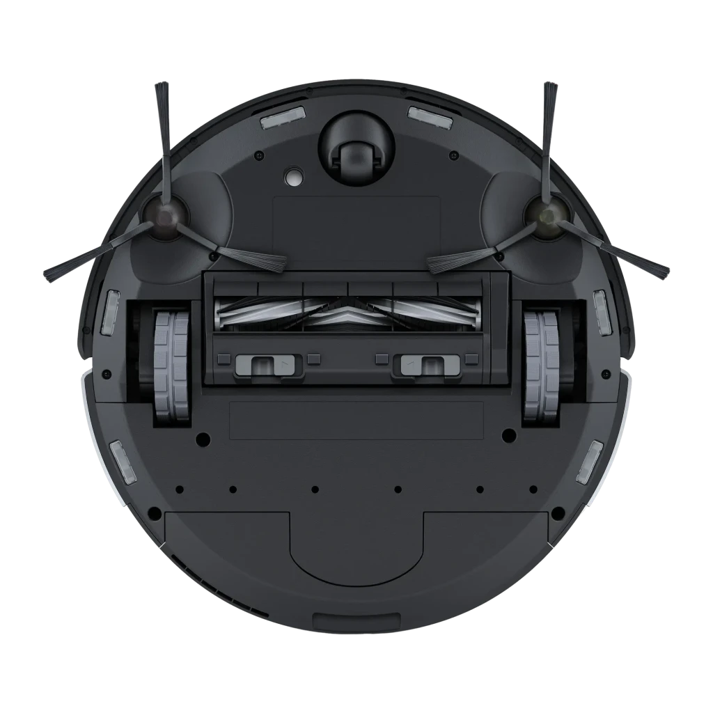 Ecovacs Deebot X1 Plus preto, vista frontal: robô aspirador na base de esvaziamento automático com logo e módulo de câmeras - Item4