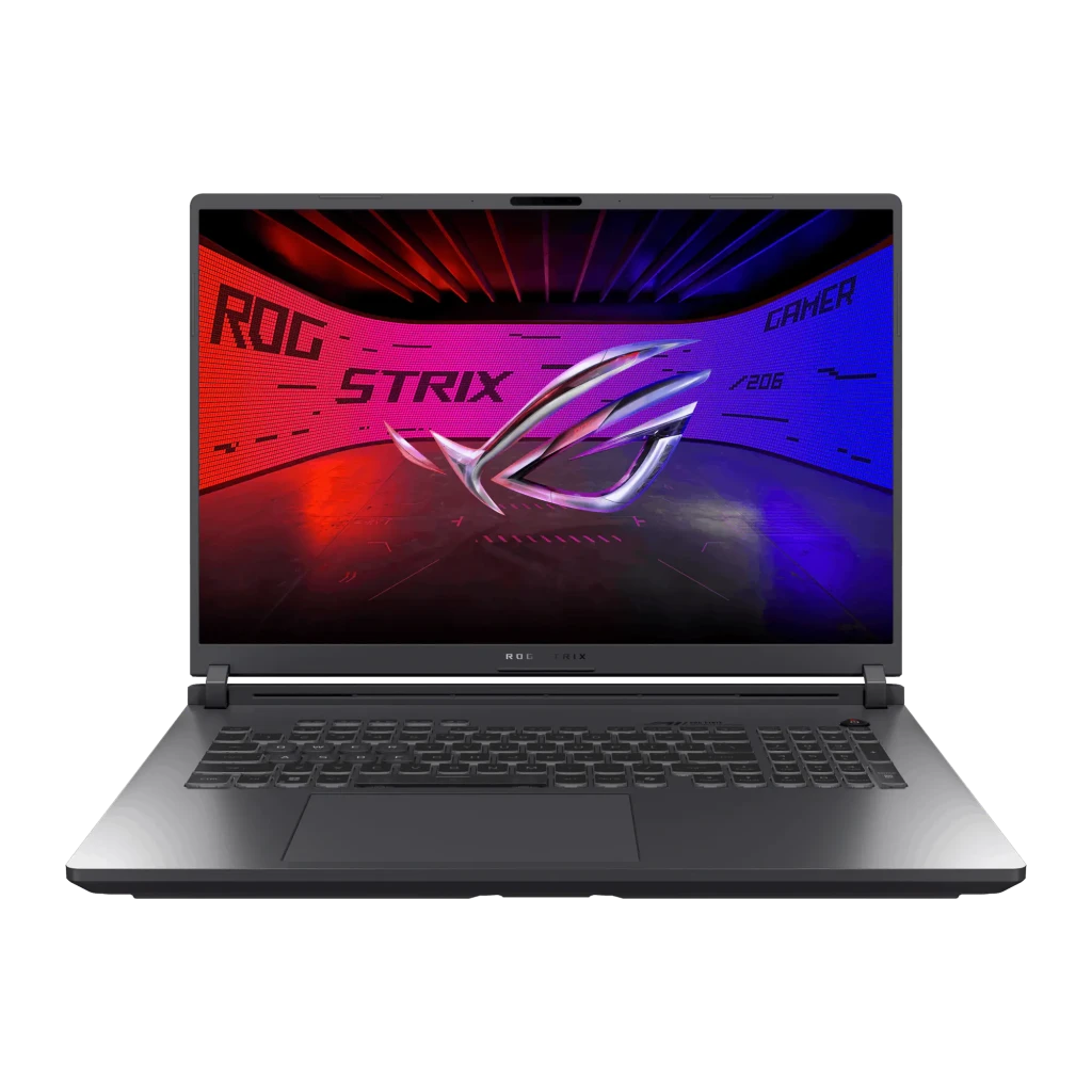 ASUS ROG Strix G815JMR 1TB gris, vista frontal: pantalla ROG Strix encendida con iluminación RGB en teclado y bordes - Ítem1