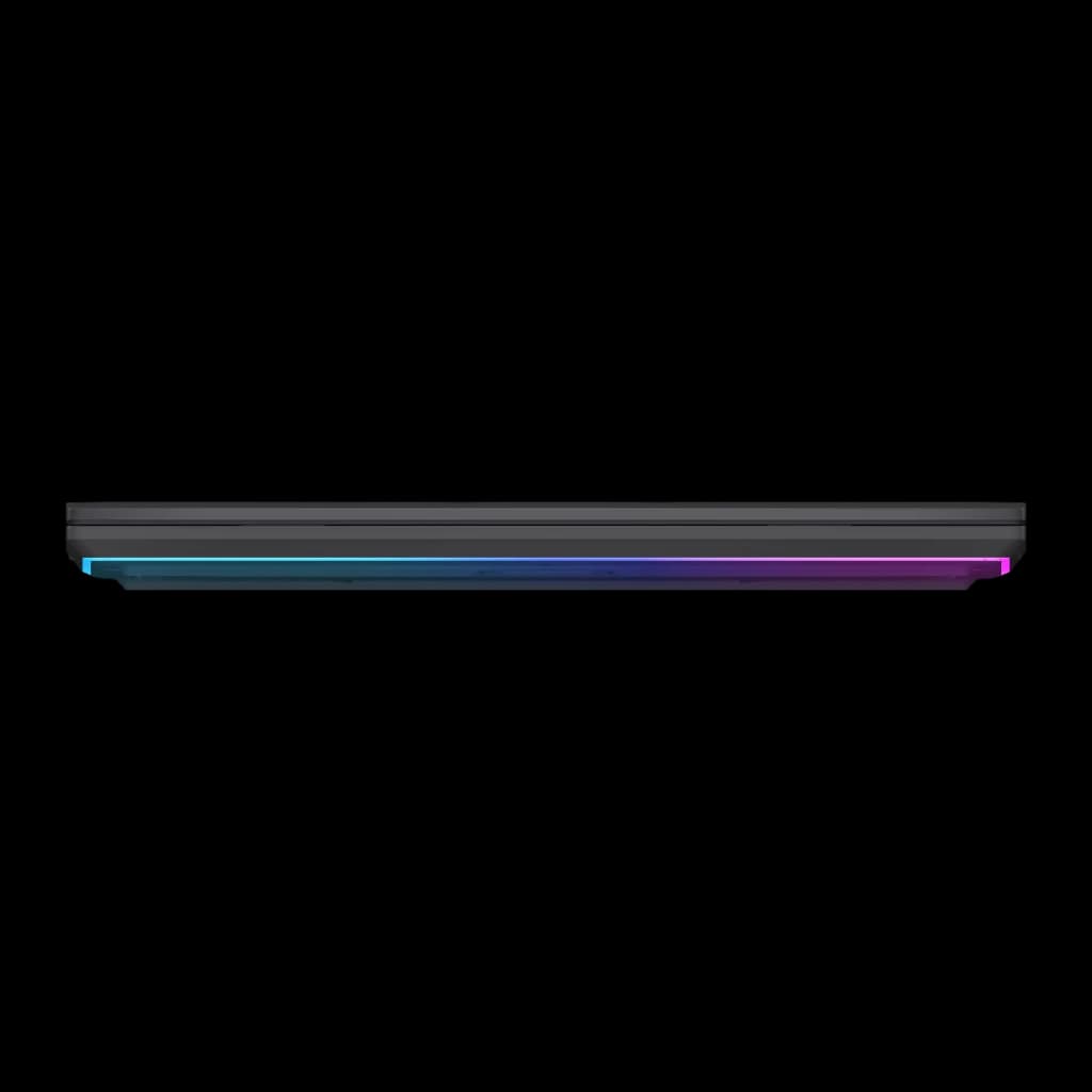 ASUS G815JMR 1TB Gris Eclipse, vue latérale: profil fermé avec éclairage RGB dégradé bleu à violet