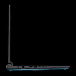 ASUS G815JMR 1TB Gris Eclipse, vue latérale gauche: ports USB, RJ45, HDMI et USB-C avec éclairage RGB bleu