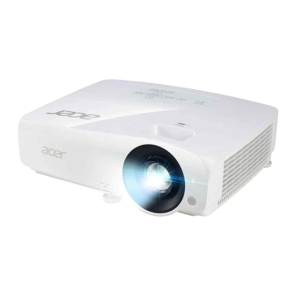 Acer Projecteur H6533BDi Full HD Blanc, vue supérieure avant: objectif éclairé, panneau de boutons et logo Acer visibles - Ítem3