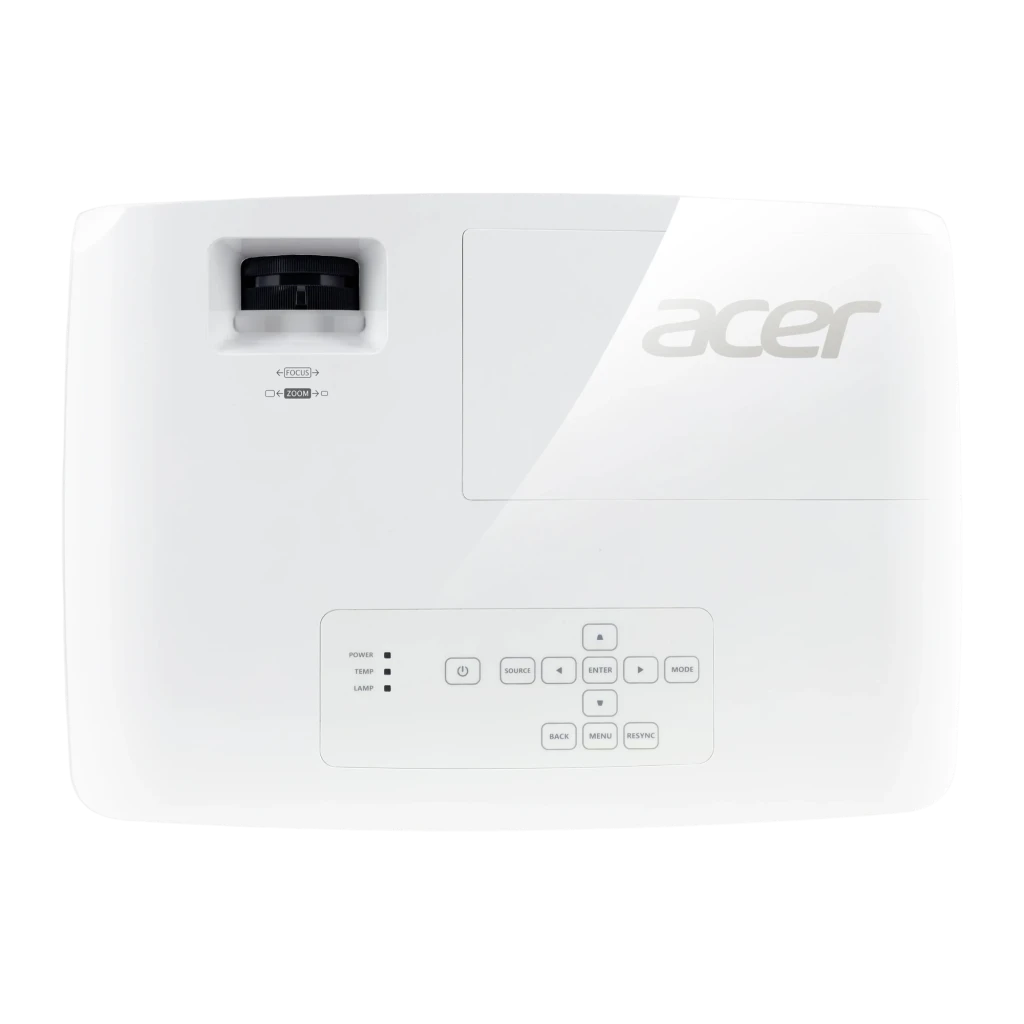 Acer Projecteur H6533BDi Full HD Blanc, vue supérieure avant: objectif éclairé, panneau de boutons et logo Acer visibles - Ítem4