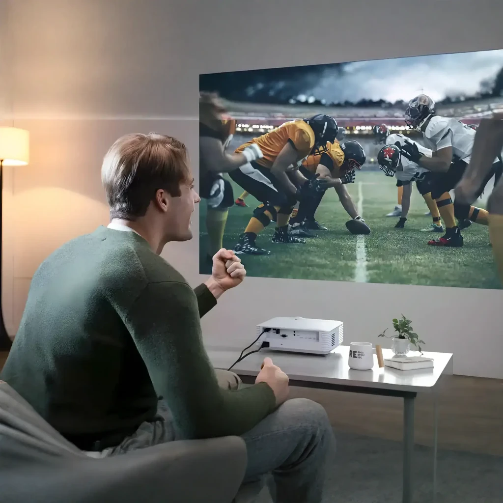 Acer Projecteur H6533BDi Full HD Blanc, vue supérieure avant: objectif éclairé, panneau de boutons et logo Acer visibles - Ítem6