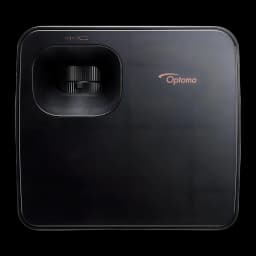 Optoma Photon Life PH31 1080p noir, vue du dessus: objectif central, logo doré et surface brillante