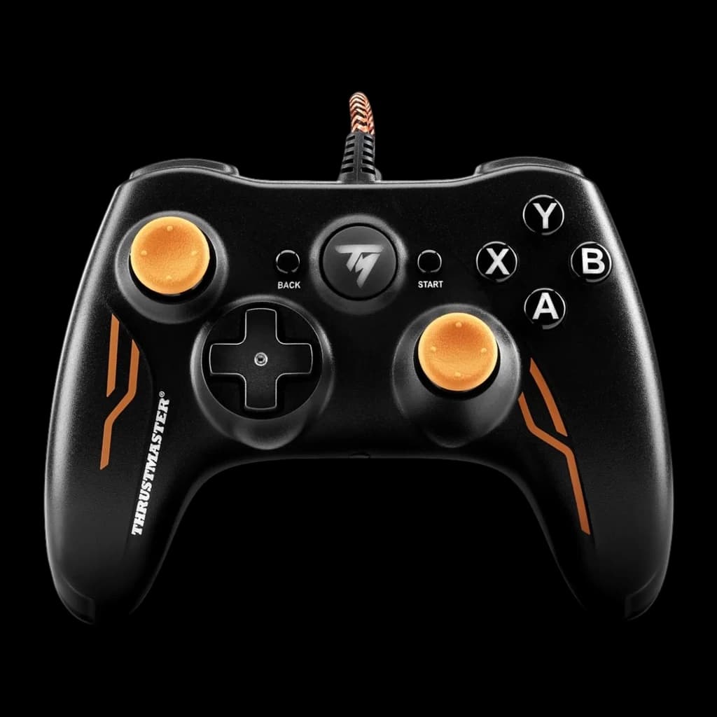 Thrustmaster Gamepad GP XID PRO eSport Edition negro, vista frontal: sticks naranjas, cruceta, botones ABXY y cable trenzado