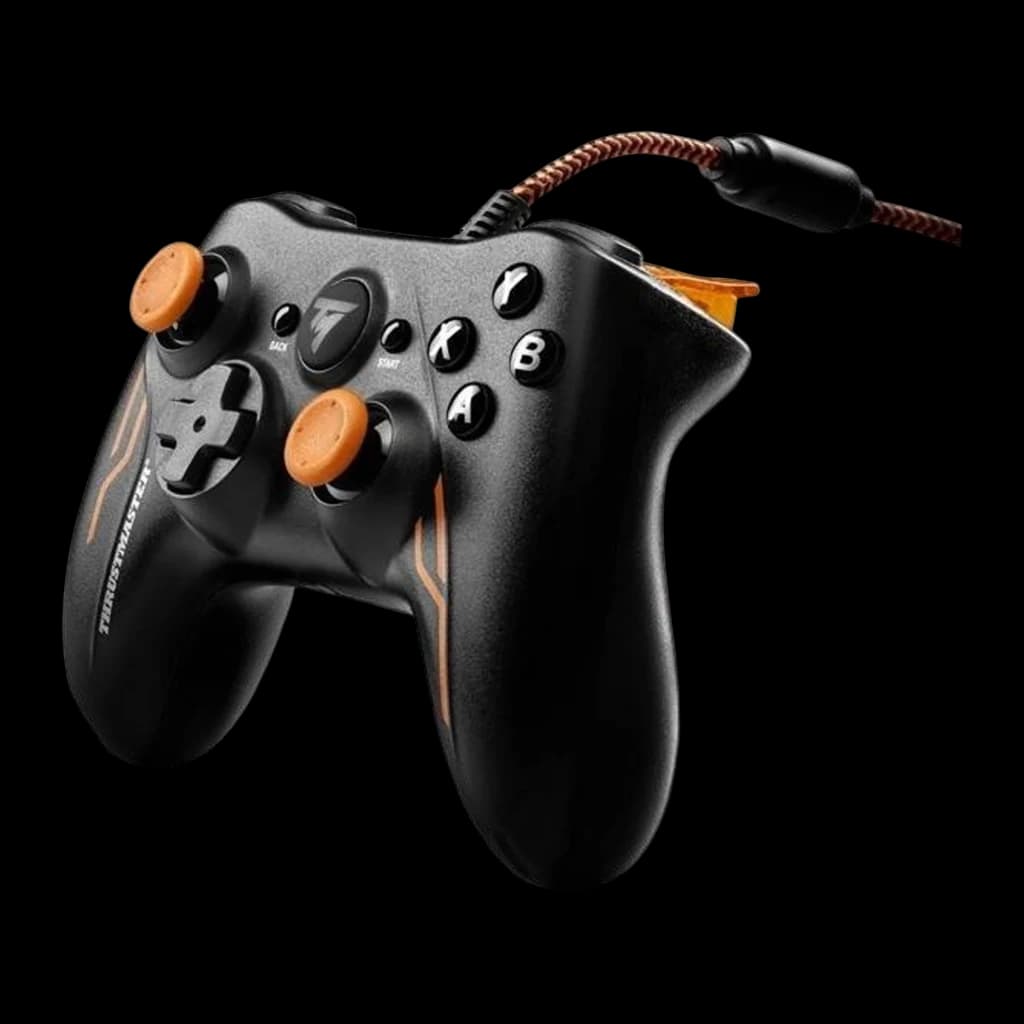 Thrustmaster Gamepad GP XID PRO eSport Edition negro, vista en ángulo frontal-derecho: conector naranja lateral y cable