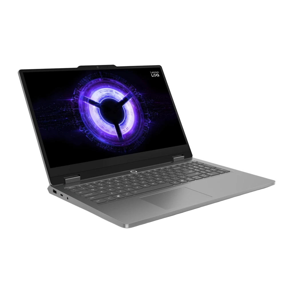 Lenovo LOQ Essential 15IRX11 512GB Gris, vue de face: écran avec logo LOQ en violet, clavier et pavé tactile visibles - Ítem1
