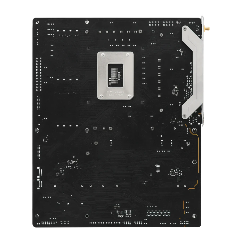 ASRock B860 LiveMixer WiFi, placa-mãe com caixa: vista frontal ATX, dissipadores prateados, iluminação RGB e antenas WiFi - Item2