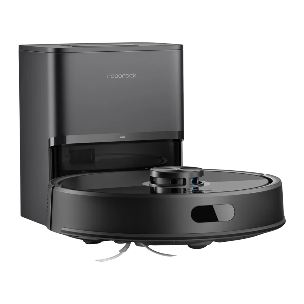Roborock Robô aspirador Q7 TF+ Preto, vista frontal em ângulo: robô com sensor LiDAR e base de esvaziamento automático - Item1