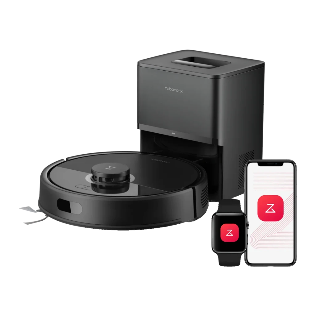 Roborock Robô aspirador Q7 TF+ Preto, vista frontal em ângulo: robô com sensor LiDAR e base de esvaziamento automático - Item3