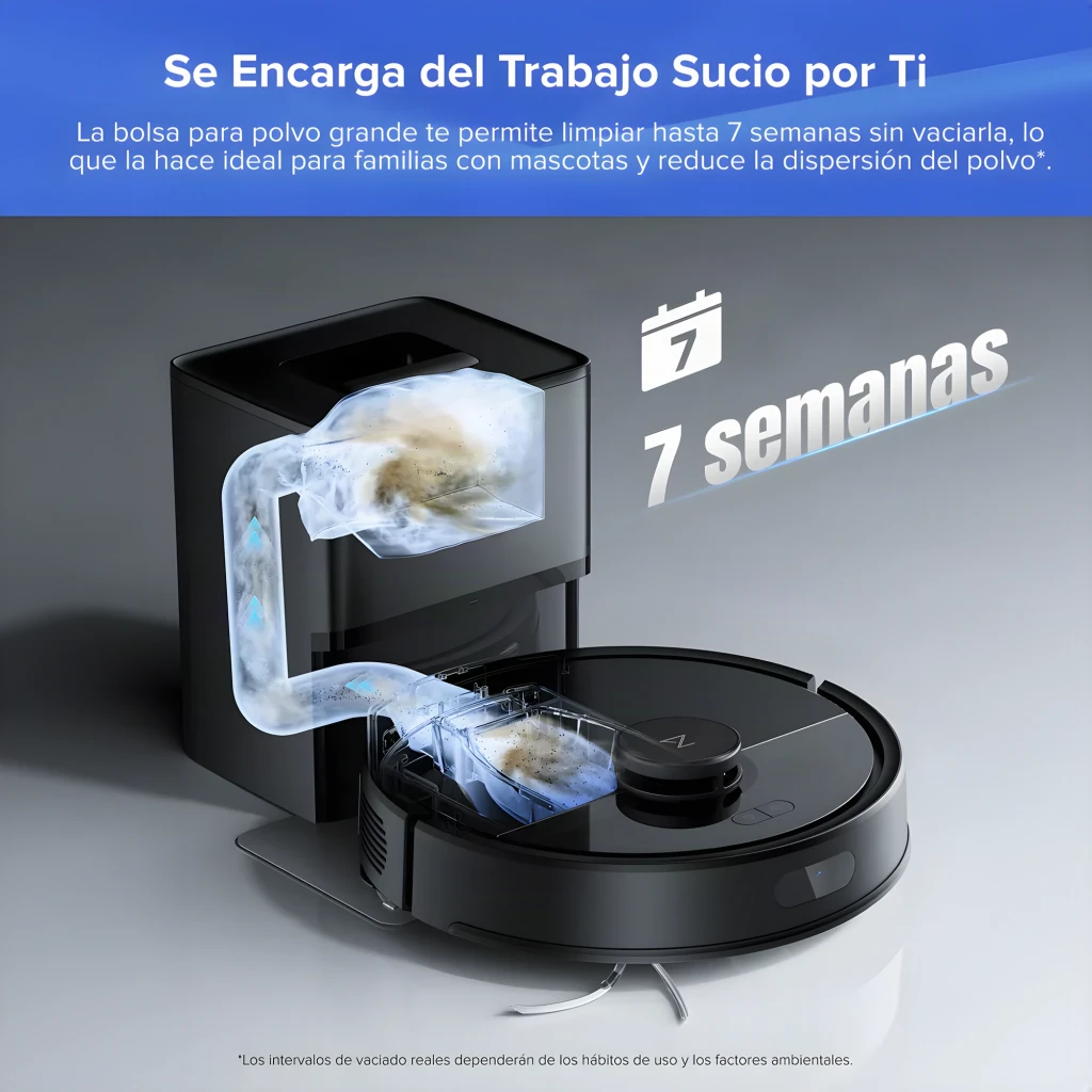 Roborock Robô aspirador Q7 TF+ Preto, vista frontal em ângulo: robô com sensor LiDAR e base de esvaziamento automático - Item4