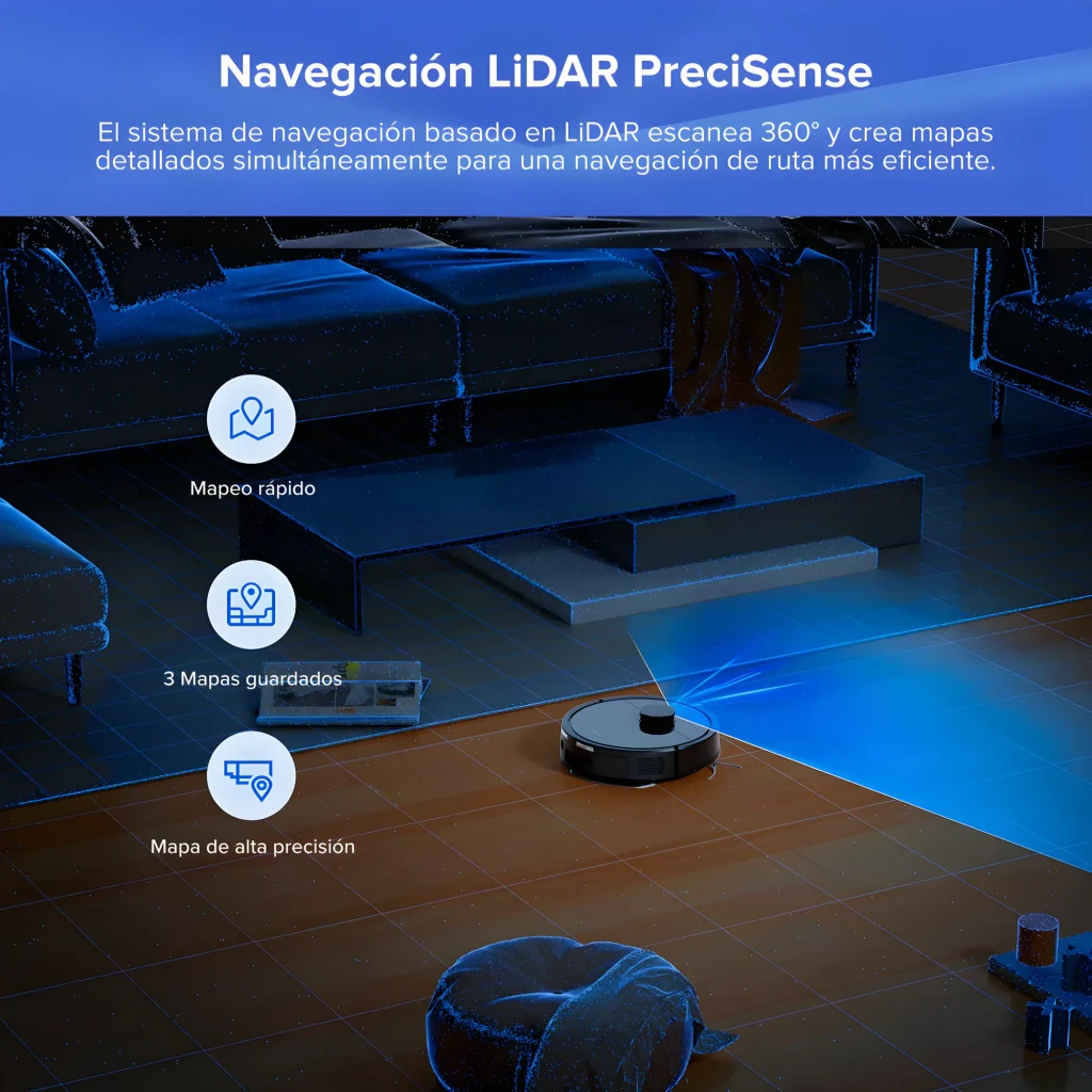 Roborock Robô aspirador Q7 TF+ Preto, vista frontal em ângulo: robô com sensor LiDAR e base de esvaziamento automático - Item5