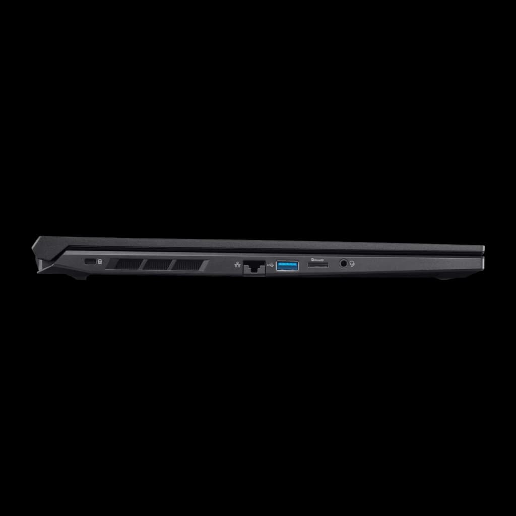 Acer Nitro V 16 AI ANV16-42 32GB 1TB Noir, côté droit: verrou Kensington, grille ventilation, Ethernet, USB-A bleu, microSD