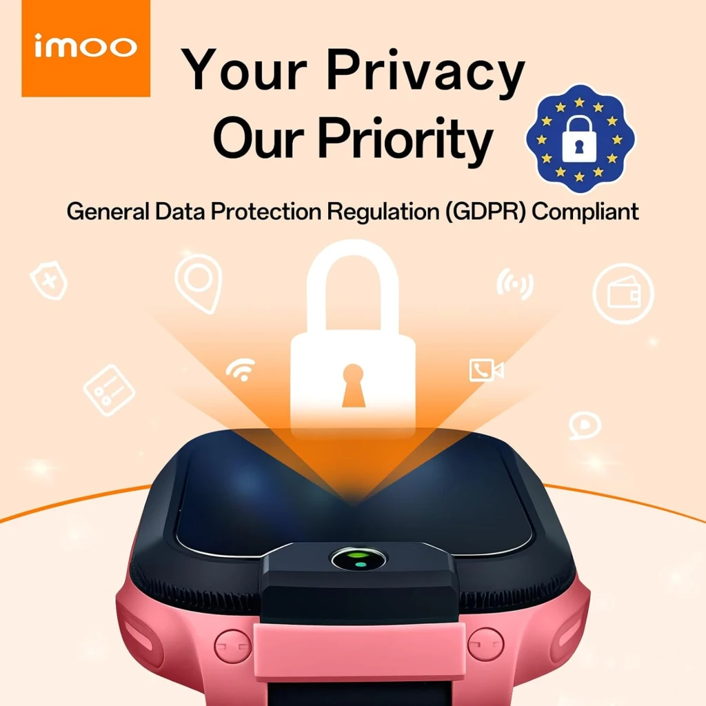 imoo Watch Phone Z1 Rosa, vista frontal em ângulo: ecrã com videochamada a entrar, câmara frontal e bracelete bicolor - Item4