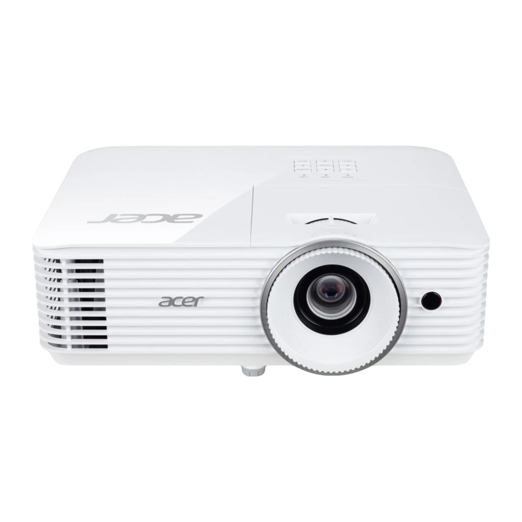 Acer Projecteur H6531BDi 1080p 3500lm Blanc, vue en perspective: objectif allumé, grilles latérales et logo Acer visibles - Ítem3