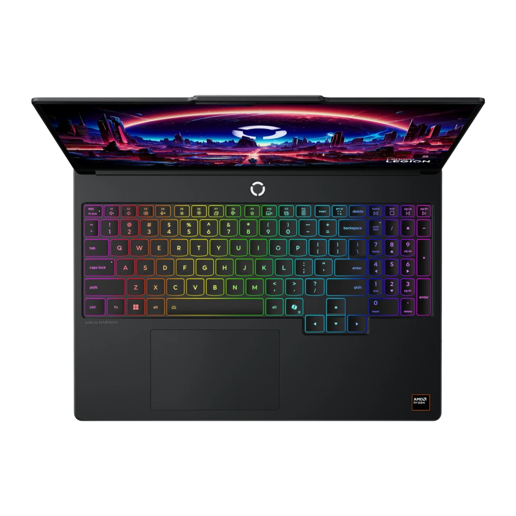 Lenovo Legion 5 15AHP11 1TB preto, vista frontal: ecrã com fundo gaming, teclado RGB iluminado e logótipo Legion - Item6