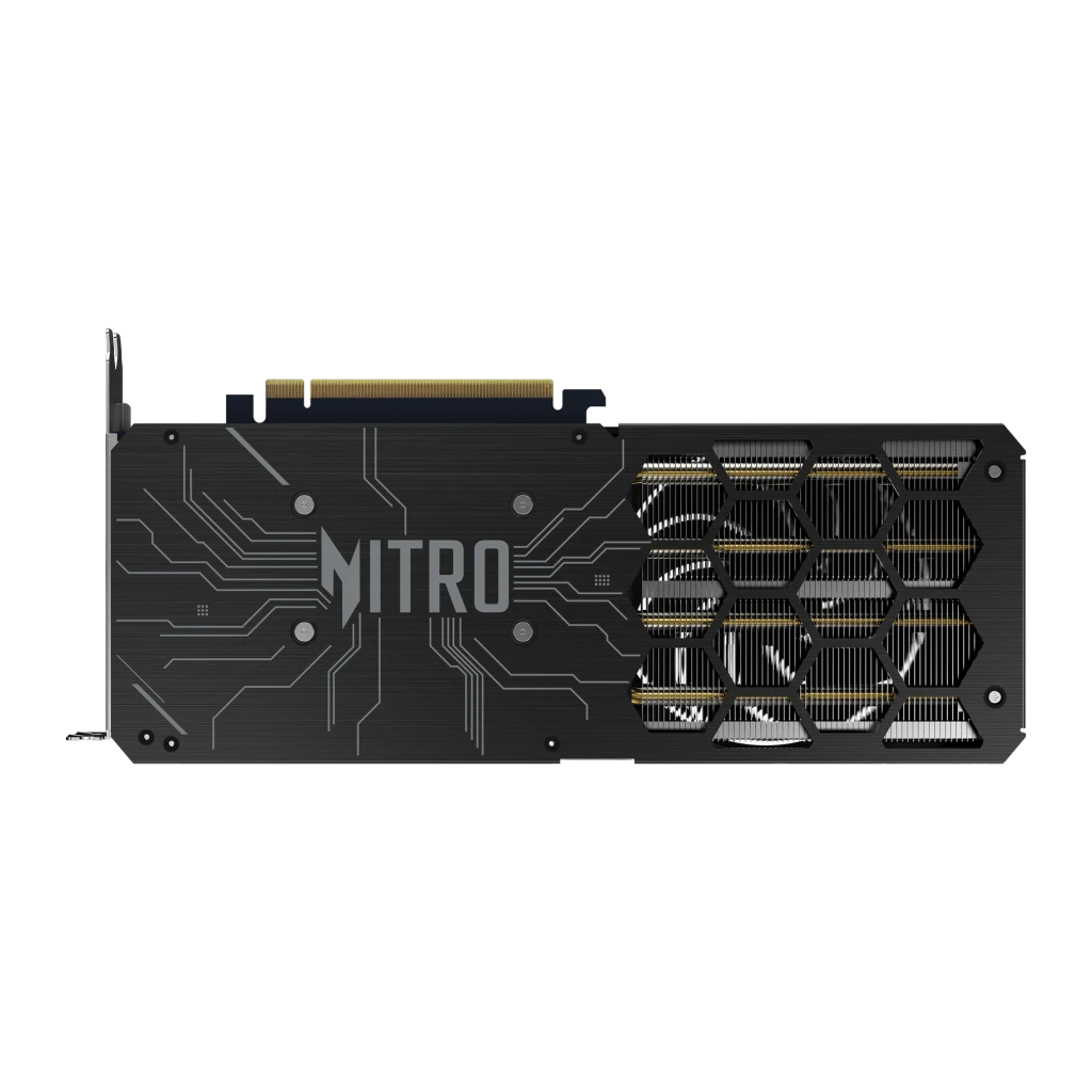 Acer Nitro Intel Arc B580 OC 12GB, vista con caja: tarjeta gráfica negra con dos ventiladores y packaging Nitro - Ítem5