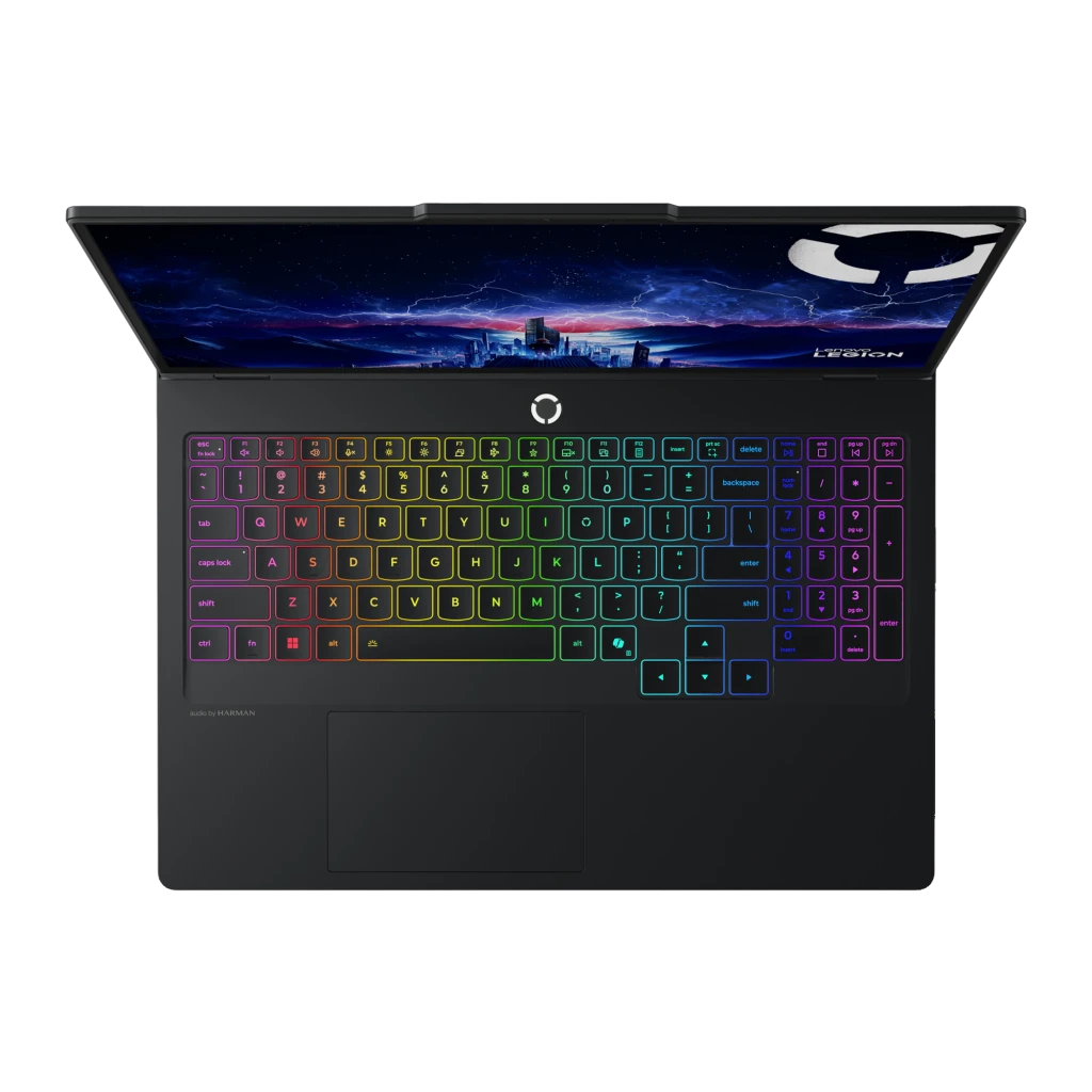 Lenovo Legion Pro 5 16IAX10 1000GB Negro, vista frontal: pantalla con fondo gaming y teclado RGB multicolor iluminado - Ítem6