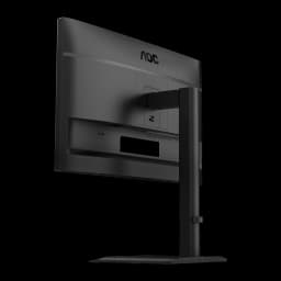 AOC Monitor E4 24e4cv 23.8" Full HD noir, vue arrière en angle latéral: profil du panneau, bras réglable et socle visibles