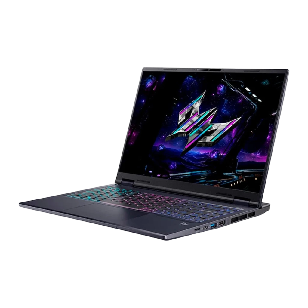Acer Predator PHN16-73 1000GB preto, vista frontal aberta: ecrã com logo Predator, teclado RGB e badge GeForce RTX - Item3
