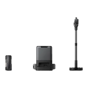 Anker Innovations Negro, vista secundaria: aspirador inalámbrico, base de carga y accesorio separados sobre fondo negro