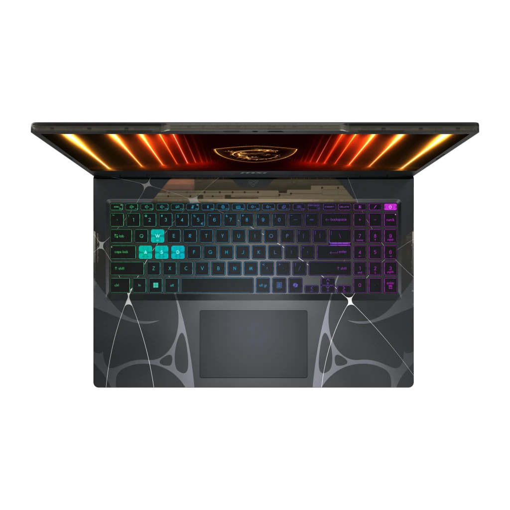 MSI Cyborg A15 1TB preto, vista frontal: ecrã com specs RTX 5060 32GB e teclado RGB multicolor - Item6
