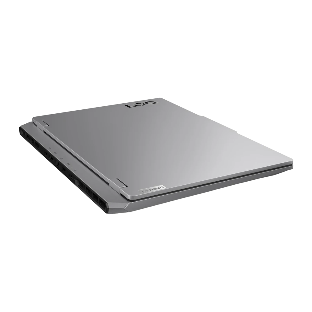Lenovo LOQ 15IRX10 1TB Cinzento, vista frontal: ecrã aceso com gráfico azul e teclado RGB multicolor iluminado - Item4