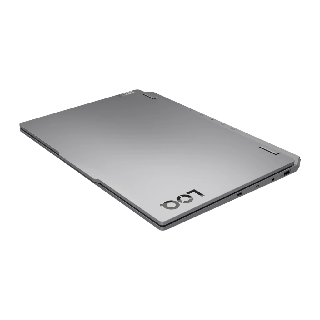 Lenovo LOQ 15IRX10 1TB Cinzento, vista frontal: ecrã aceso com gráfico azul e teclado RGB multicolor iluminado - Item5