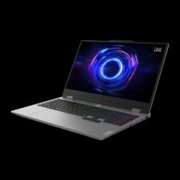 Lenovo LOQ 15IRX10 1TB Gris, vue avant 3/4 gauche: écran avec graphique gaming, clavier RGB rétroéclairé