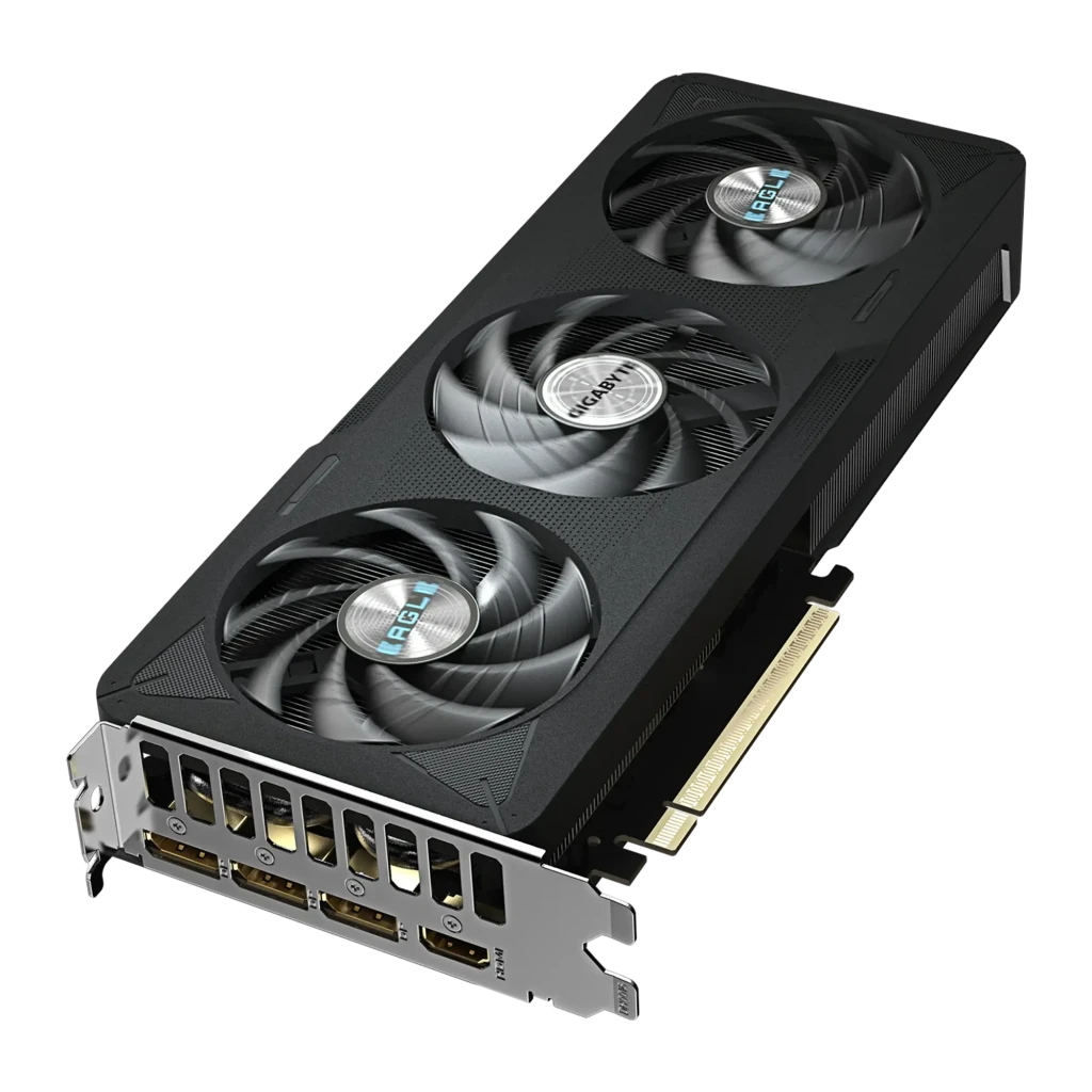 Gigabyte GeForce RTX 5060 Ti Eagle MAX OC 16GB negro, producto y caja: tarjeta con triple ventilador y bracket junto a su - Ítem2