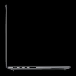 Lenovo Yoga Pro 7 15IPH11 1TB Gris, vue latérale: profil fin ouvert avec ports USB-C, HDMI et lecteur SD visibles