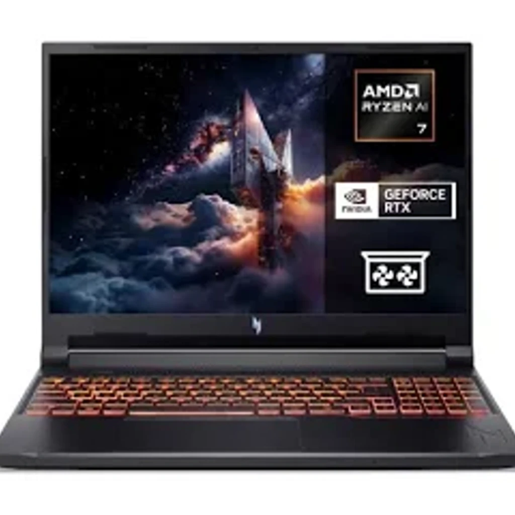 Acer ANV16-42-R5WQ 512GB preto, vista frontal: ecrã com wallpaper galáctico e teclado retroiluminado laranja - Item3