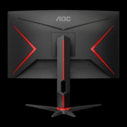AOC C27G2Z3/BK 27" Full HD noir, vue arrière: design gaming avec accents rouges en X et colonne avec bande rouge