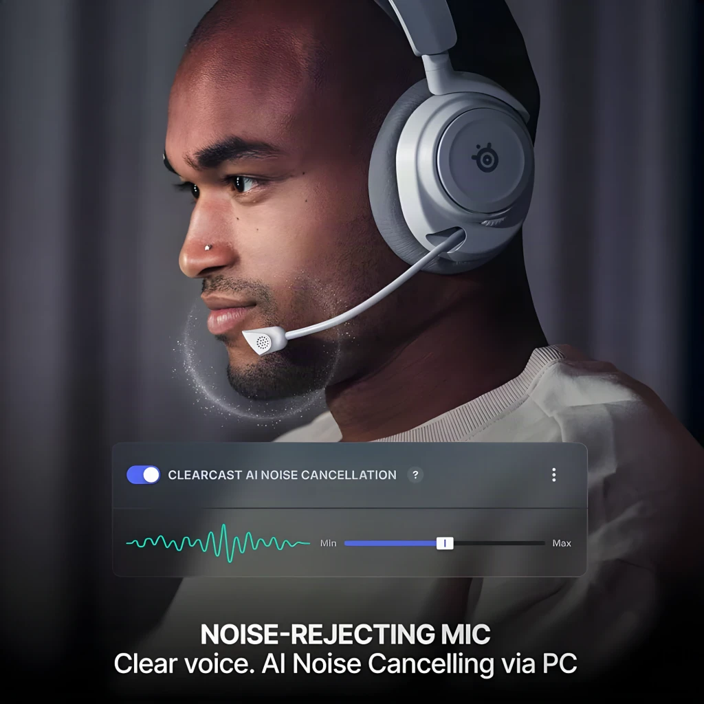 SteelSeries Arctis Nova 7 Wireless Gen 2 blanco, vista lateral: auriculares con logo y receptor USB-C incluido - Ítem5