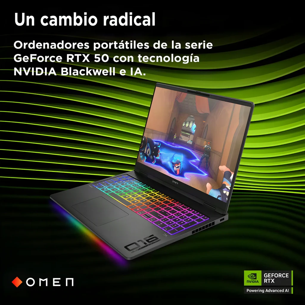 HP OMEN MAX Gaming 16 1000GB preto, vista frontal: ecrã com jogo FPS e teclado RGB multicolor iluminado - Item6