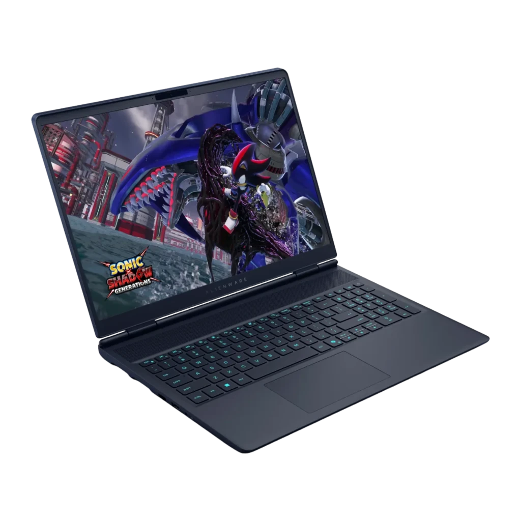 Alienware Dell 16X Aurora 1TB Indigo, vista frontal: ecrã WQXGA com Sonic & Shadow Generations e teclado RGB iluminado - Item1