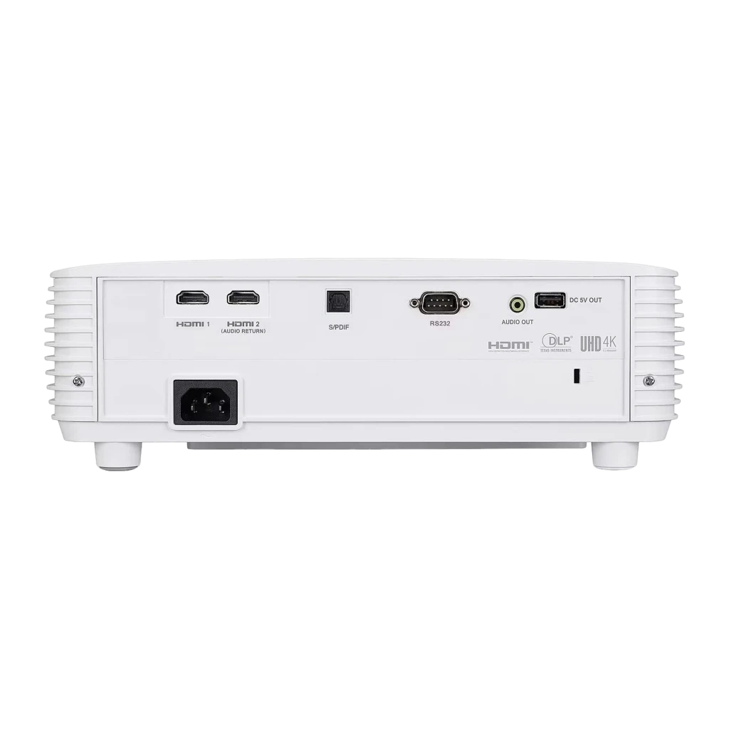 Acer Projecteur H6830BD 4000lm blanc, vue avant en angle: objectif, grilles de ventilation et logo Acer - Ítem1